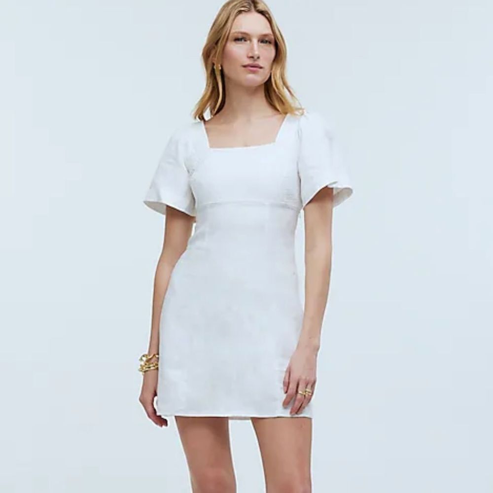 Madewell Square-Neck Mini Dress in 100% Linen Womens Size 6 White - Picture 1 of 12